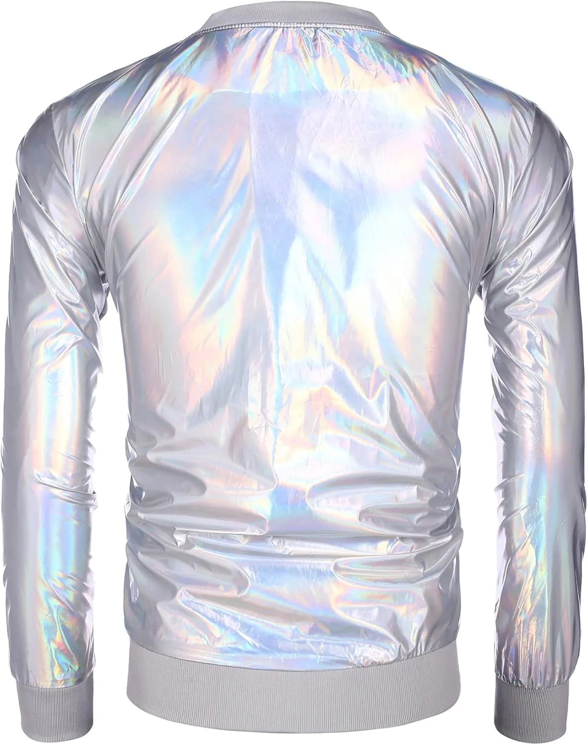 COOFANDY Men's Metallic Jacket 70s Disco Party Varsity Jacket Zip-up Baseball Bomber