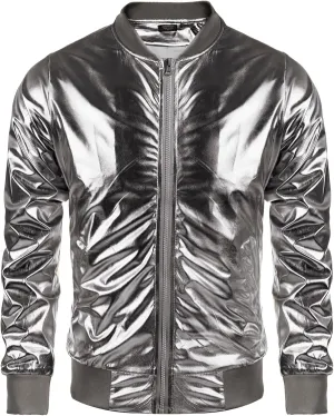 COOFANDY Men's Metallic Jacket 70s Disco Party Varsity Jacket Zip-up Baseball Bomber