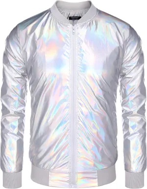 COOFANDY Men's Metallic Jacket 70s Disco Party Varsity Jacket Zip-up Baseball Bomber