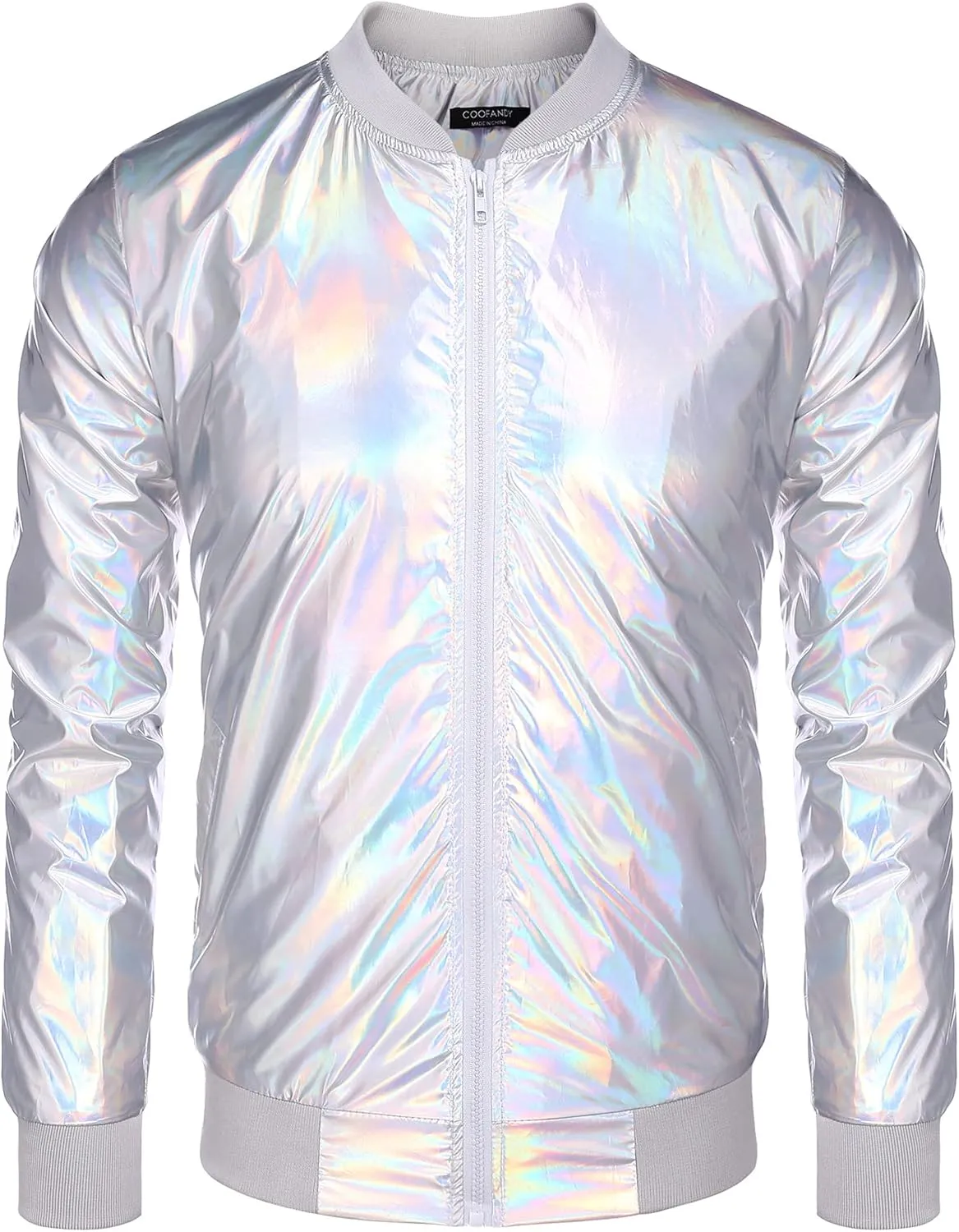 COOFANDY Men's Metallic Jacket 70s Disco Party Varsity Jacket Zip-up Baseball Bomber