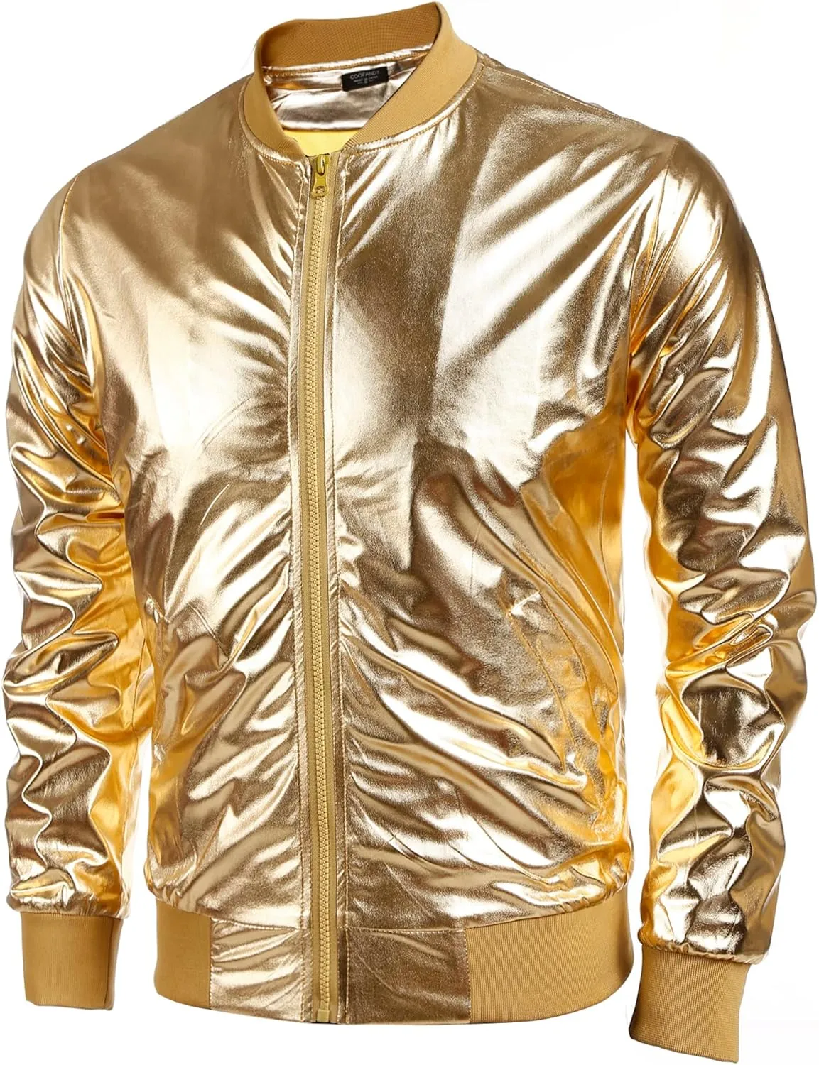 COOFANDY Men's Metallic Jacket 70s Disco Party Varsity Jacket Zip-up Baseball Bomber