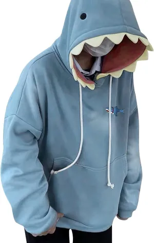 cooki Fall Outfits for Women Sweatshirts Blue Kawaii Shape Hoodie for Girls Cute Teens Animal Shark Hoodies Cosplay Hoodies