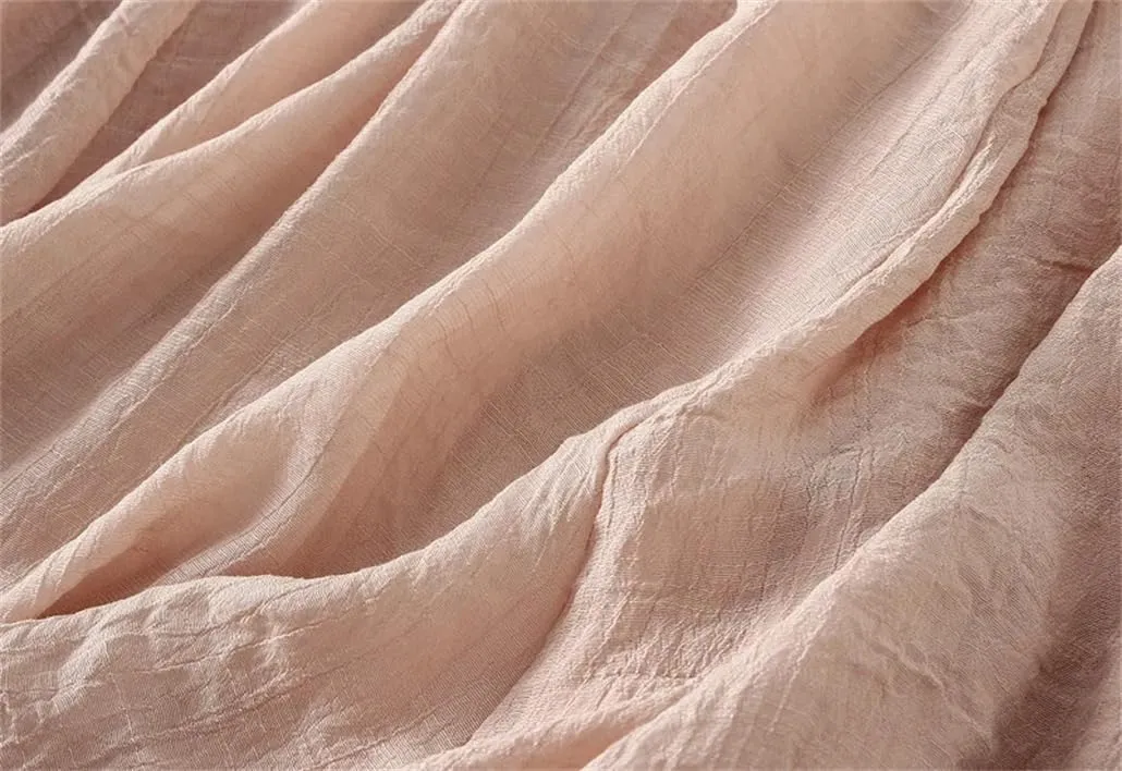 Cotton Linen Double Layered Midi Skirt for Women High Waisted Solid Color Lace Up Long Skirts