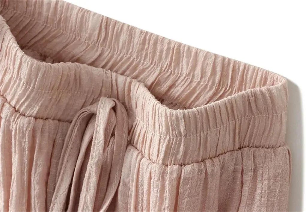 Cotton Linen Double Layered Midi Skirt for Women High Waisted Solid Color Lace Up Long Skirts
