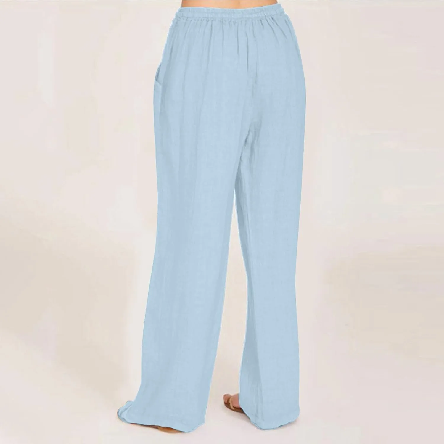 Cotton Linen Pants for Women 2025 Baggy Boho Casual Palazzo Pants Elastic Waist Wide Leg Lounge Trousers with 2 Pockets