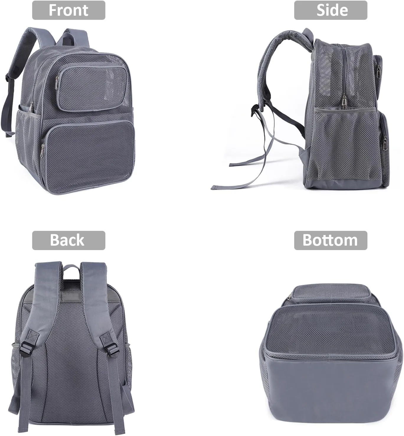 COVAX Large Mesh Backpack, Semi-transparent College Backpack, See Through Mesh Bookbag with Bungee and Comfort Padded Straps for Travel, Swimming, Beach, Outdoor Sports (Grey)