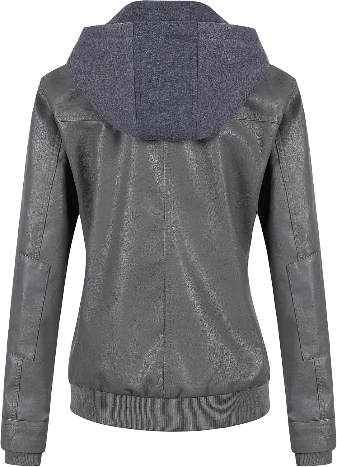 CREATMO US Women's Faux Leather Jacket Waterproof Motorcycle Bomber Jacket Vintage PU Moto Biker Coat With Removable Hood