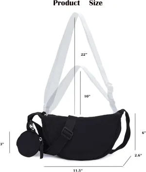 Crossbody Bag with Coin Purse Hobo Sling Crescent Bag Women Men Trendy Small Nylon Shoulder Bag Purse Adjustable Strap