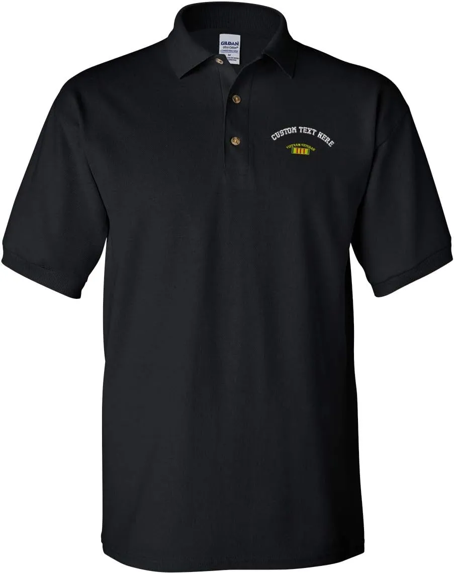 Custom Polo Shirts for Men Vietnam Veteran Flag Military Embroidery Cotton