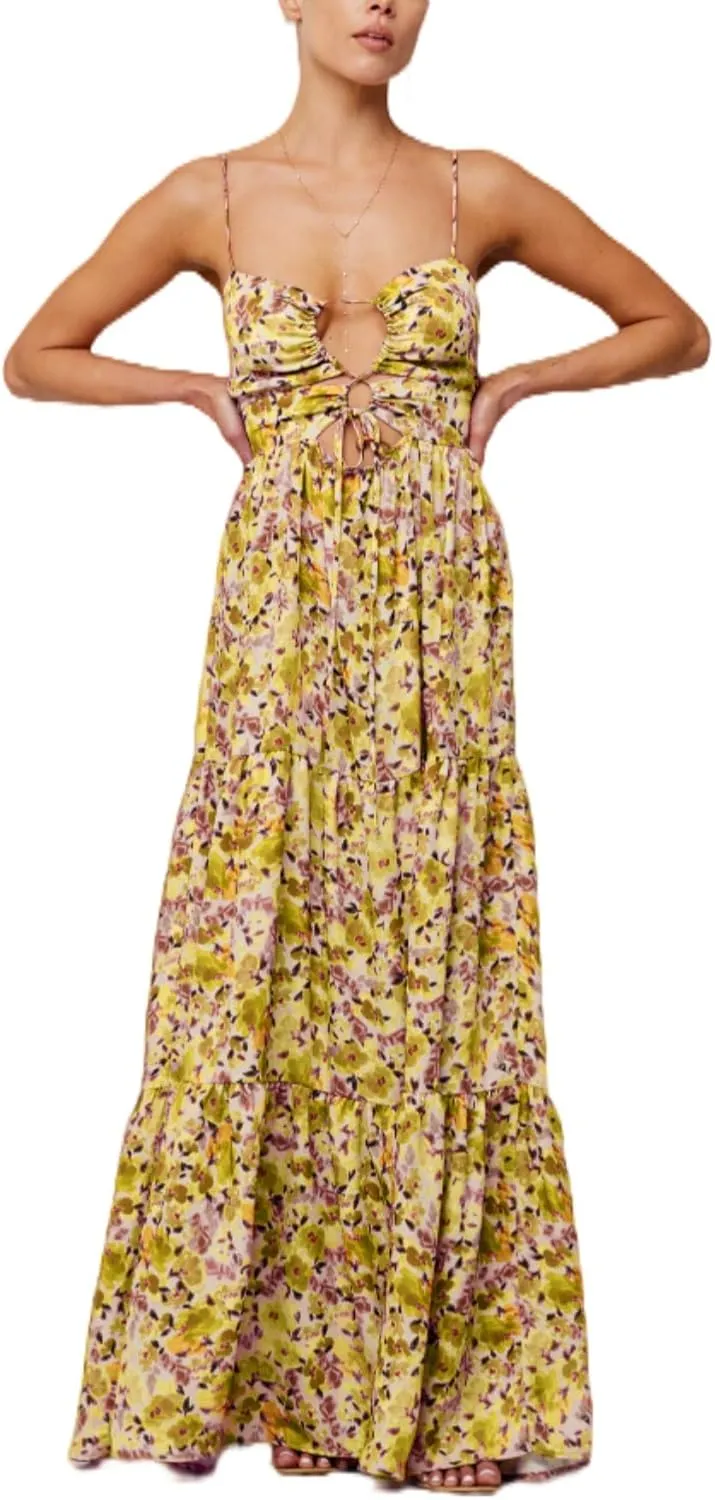 Cute Floral Long Sundresses for Women Boho Smocked Spaghetti Strap Dress Y2k Flowy Beach Ruffle Backless Maxi Dress