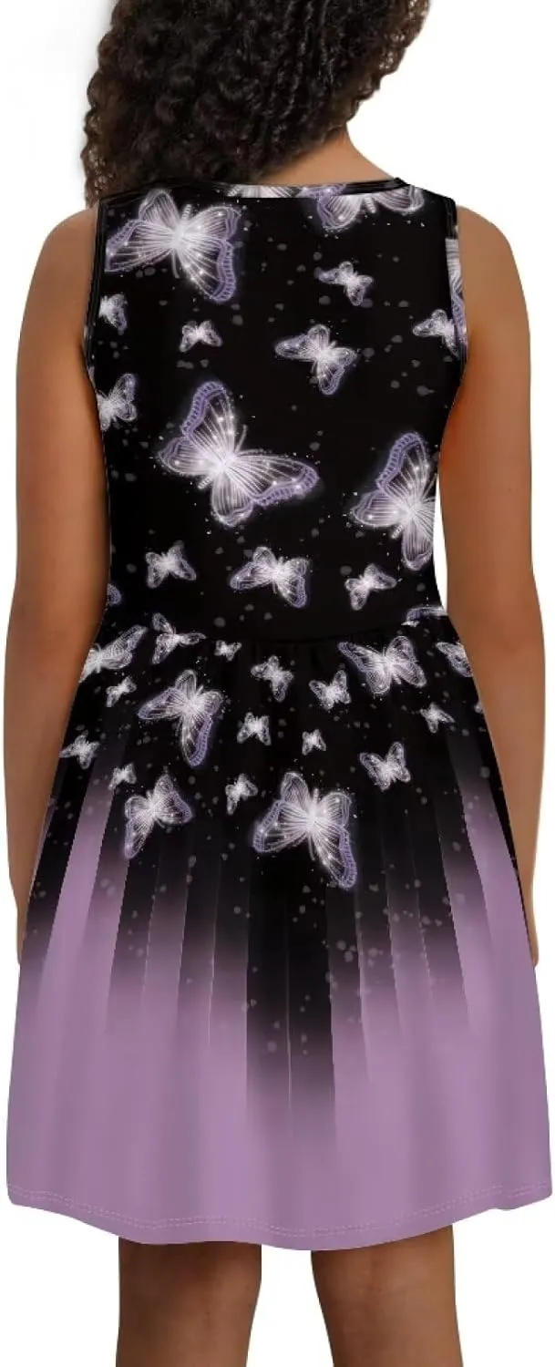 Cute Sundress with Pockets for Girls Casual Dress Knee Length Sleeveless Beach Skirts for 2-14T Teen Girls