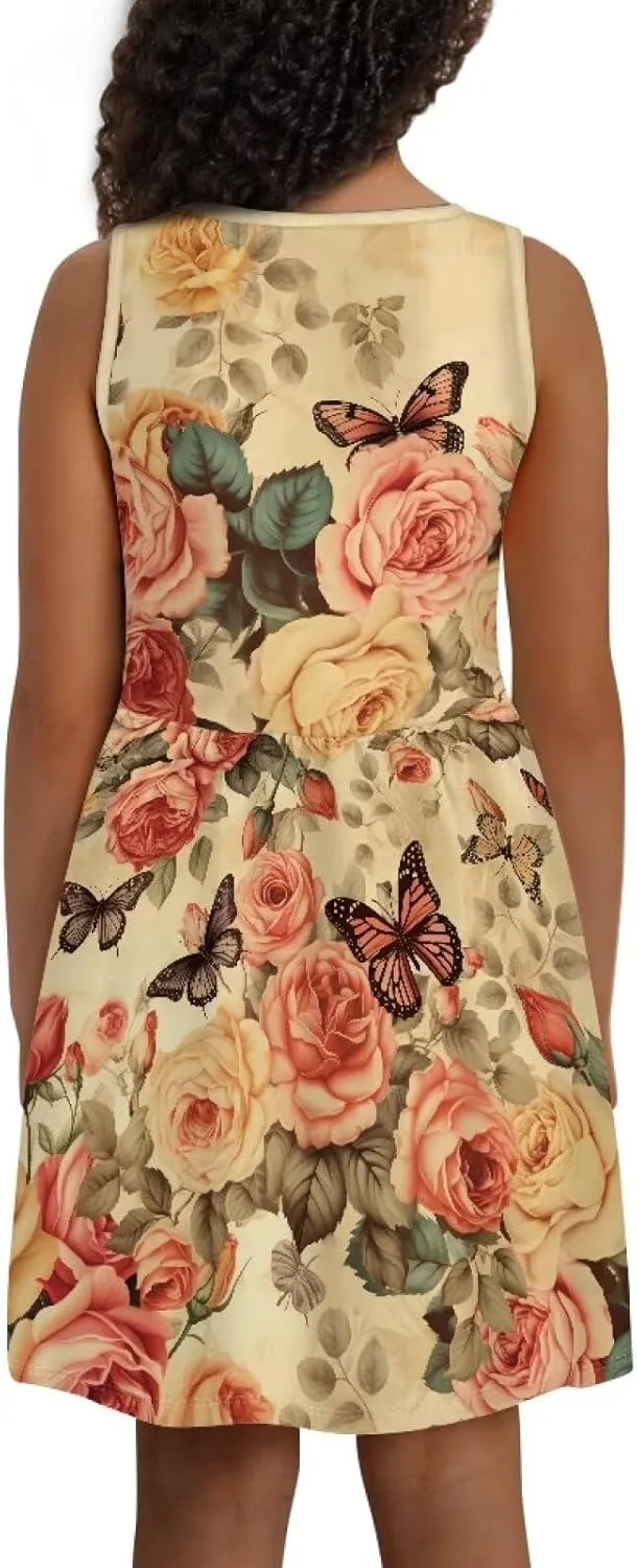 Cute Sundress with Pockets for Girls Casual Dress Knee Length Sleeveless Beach Skirts for 2-14T Teen Girls