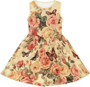 Cute Sundress with Pockets for Girls Casual Dress Knee Length Sleeveless Beach Skirts for 2-14T Teen Girls