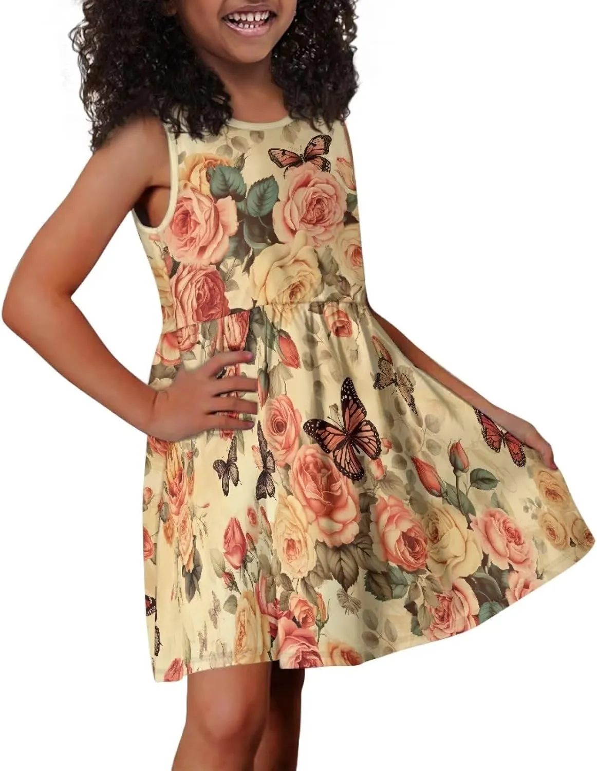 Cute Sundress with Pockets for Girls Casual Dress Knee Length Sleeveless Beach Skirts for 2-14T Teen Girls