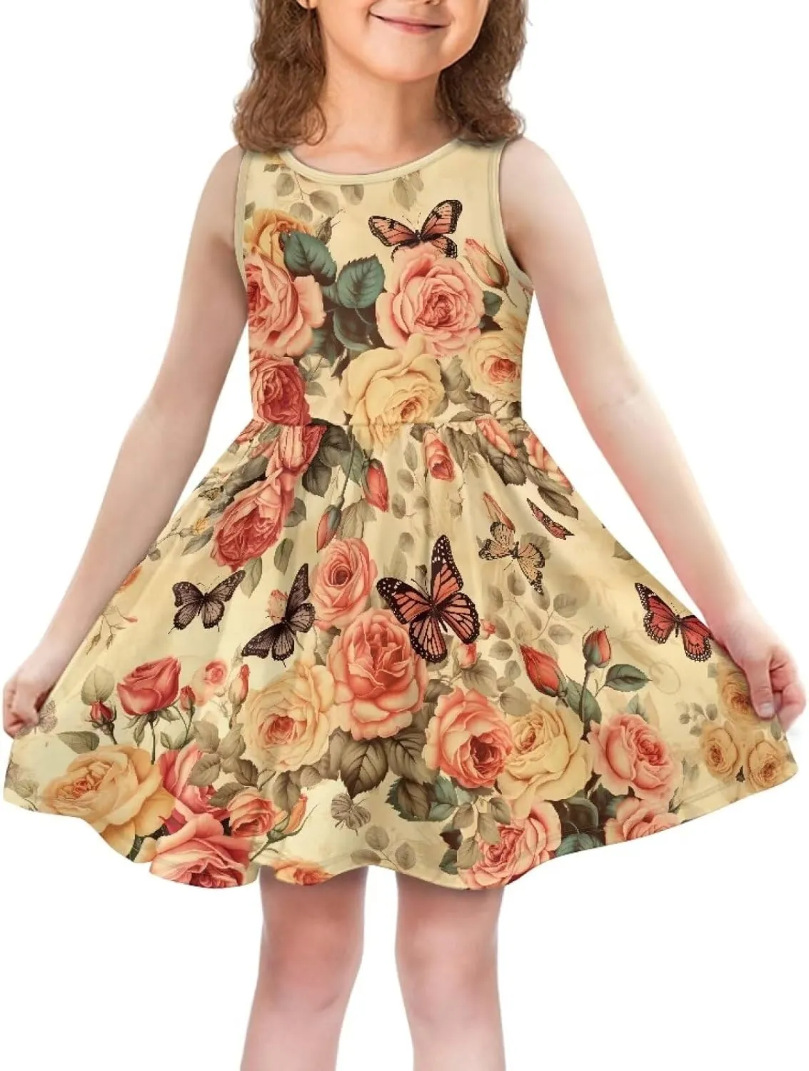 Cute Sundress with Pockets for Girls Casual Dress Knee Length Sleeveless Beach Skirts for 2-14T Teen Girls