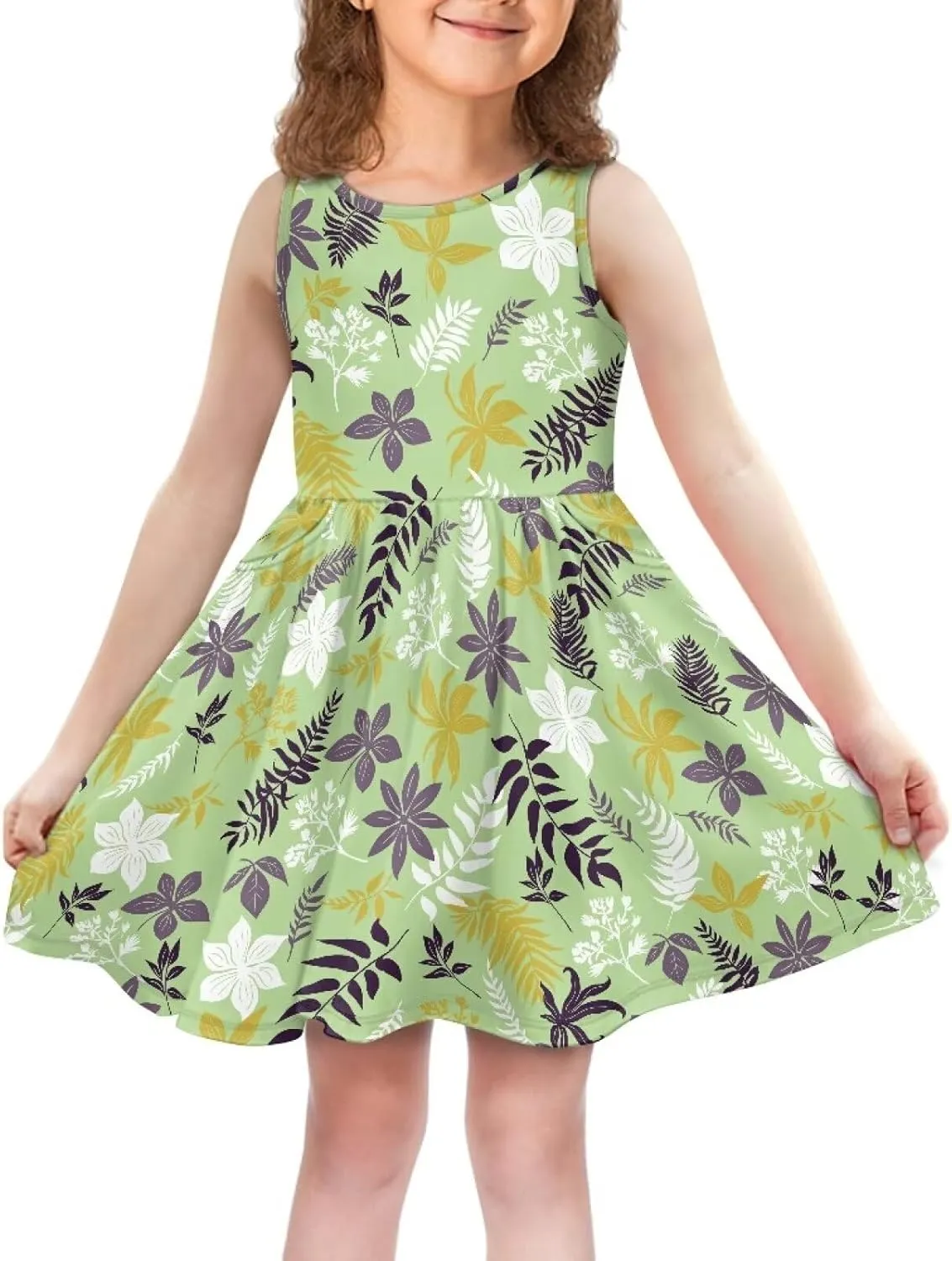 Cute Sundress with Pockets for Girls Casual Dress Knee Length Sleeveless Beach Skirts for 2-14T Teen Girls