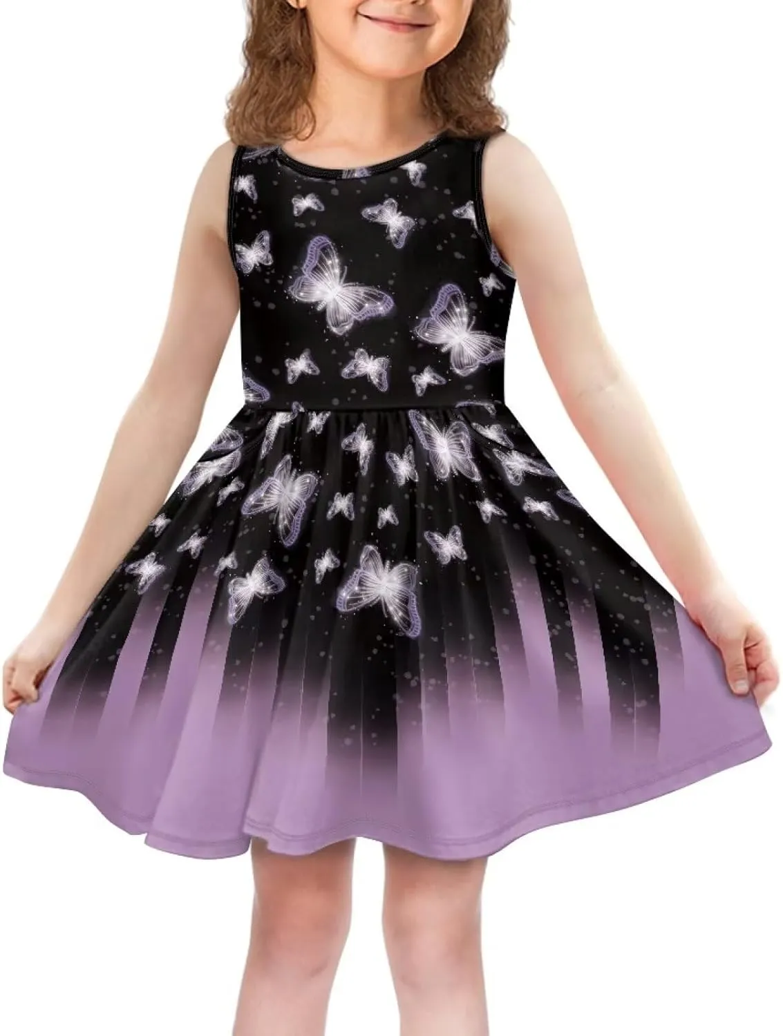 Cute Sundress with Pockets for Girls Casual Dress Knee Length Sleeveless Beach Skirts for 2-14T Teen Girls