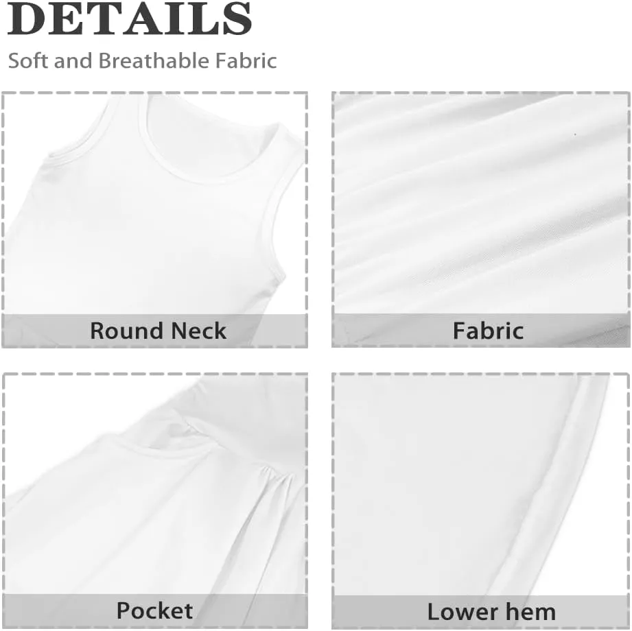 Cute Sundress with Pockets for Girls Casual Dress Knee Length Sleeveless Beach Skirts for 2-14T Teen Girls