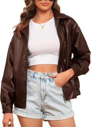 CYCLAMEN 2024 Fall Womens Faux Leather Jacket Blazer Motorcycle Coats Winter Outfits Clothes