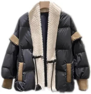 Dawery Stitching Buckle Cotton-Padded Jacket Women's Winter Plus Size Overcoat Parkas Bread Cotton Coats