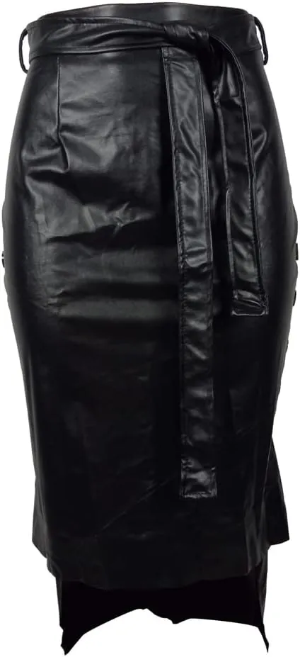 Daysskk Women's Faux Leather Pencil Skirt Asymmetrical Skirt High Waist