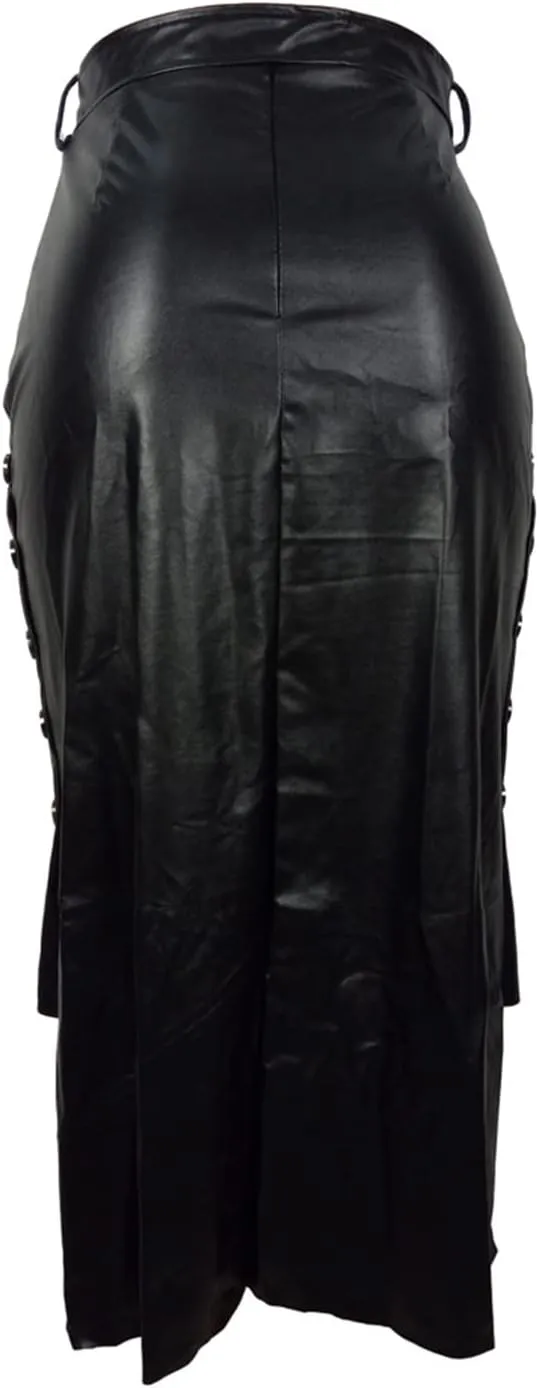 Daysskk Women's Faux Leather Pencil Skirt Asymmetrical Skirt High Waist