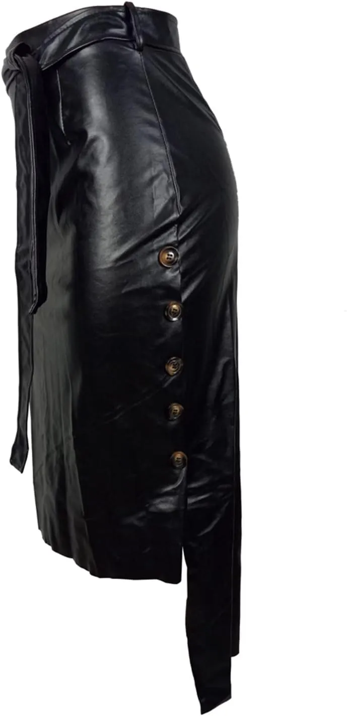Daysskk Women's Faux Leather Pencil Skirt Asymmetrical Skirt High Waist