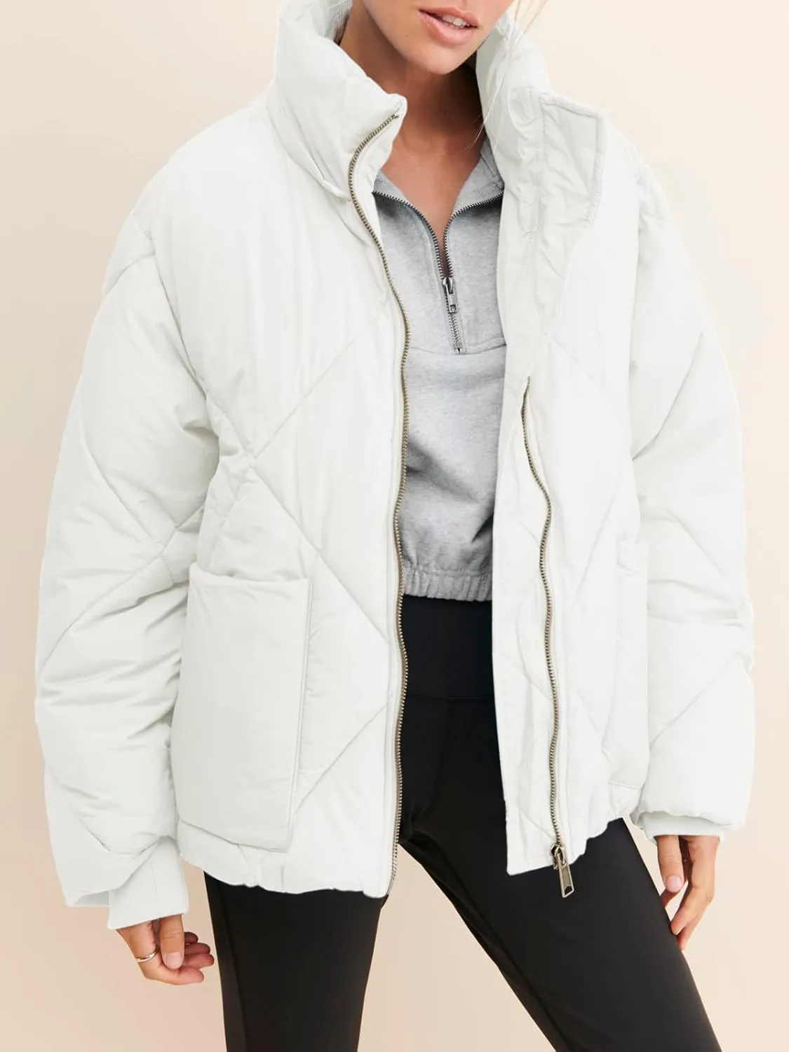 Dellytop Womens Zipper Hooded Puffer Jacket Long Sleeve Winter Warm Down Coats with Pockets