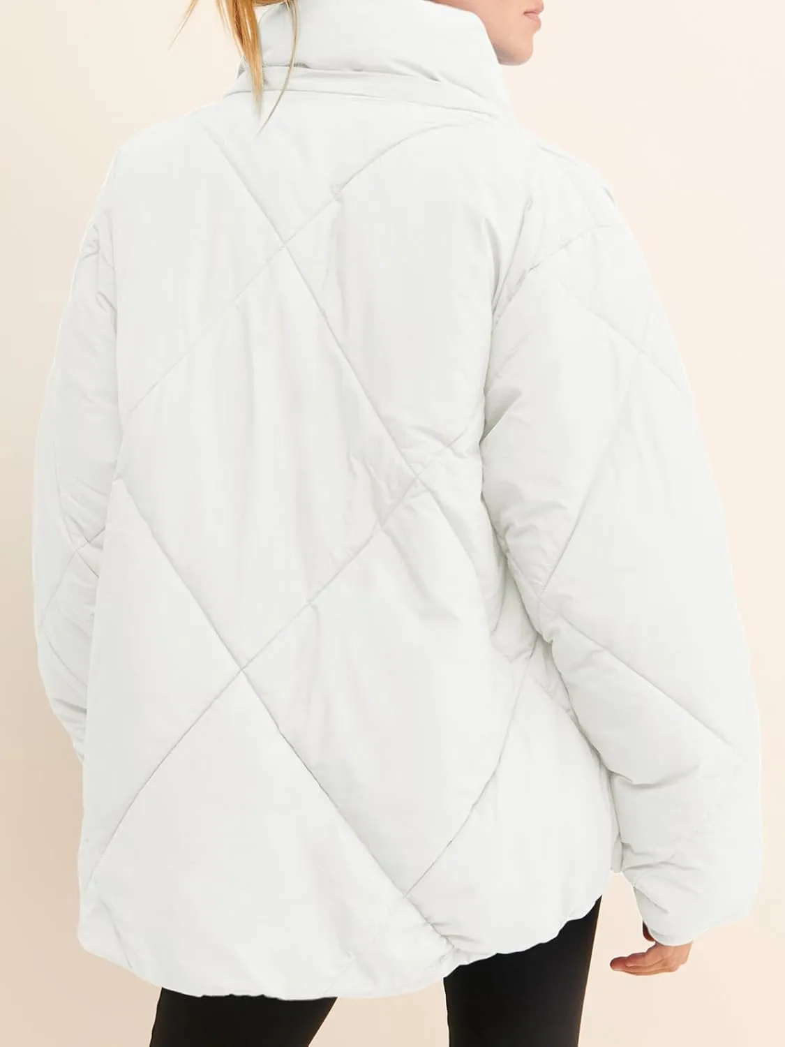 Dellytop Womens Zipper Hooded Puffer Jacket Long Sleeve Winter Warm Down Coats with Pockets