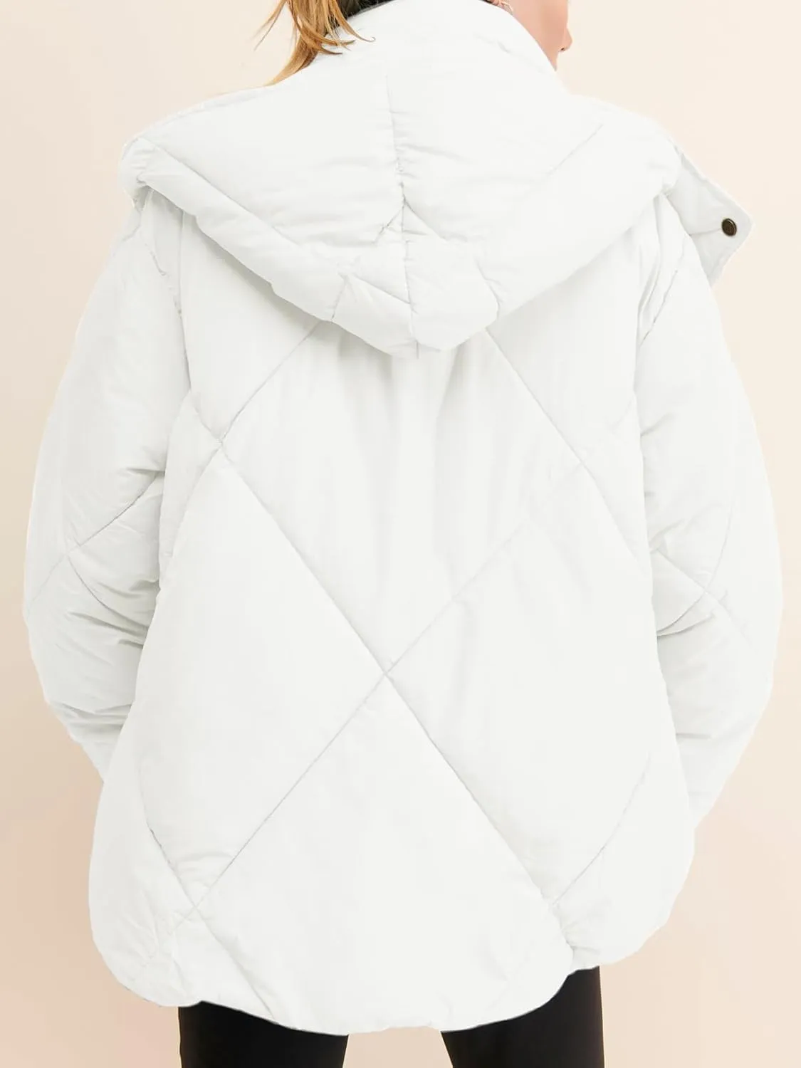 Dellytop Womens Zipper Hooded Puffer Jacket Long Sleeve Winter Warm Down Coats with Pockets