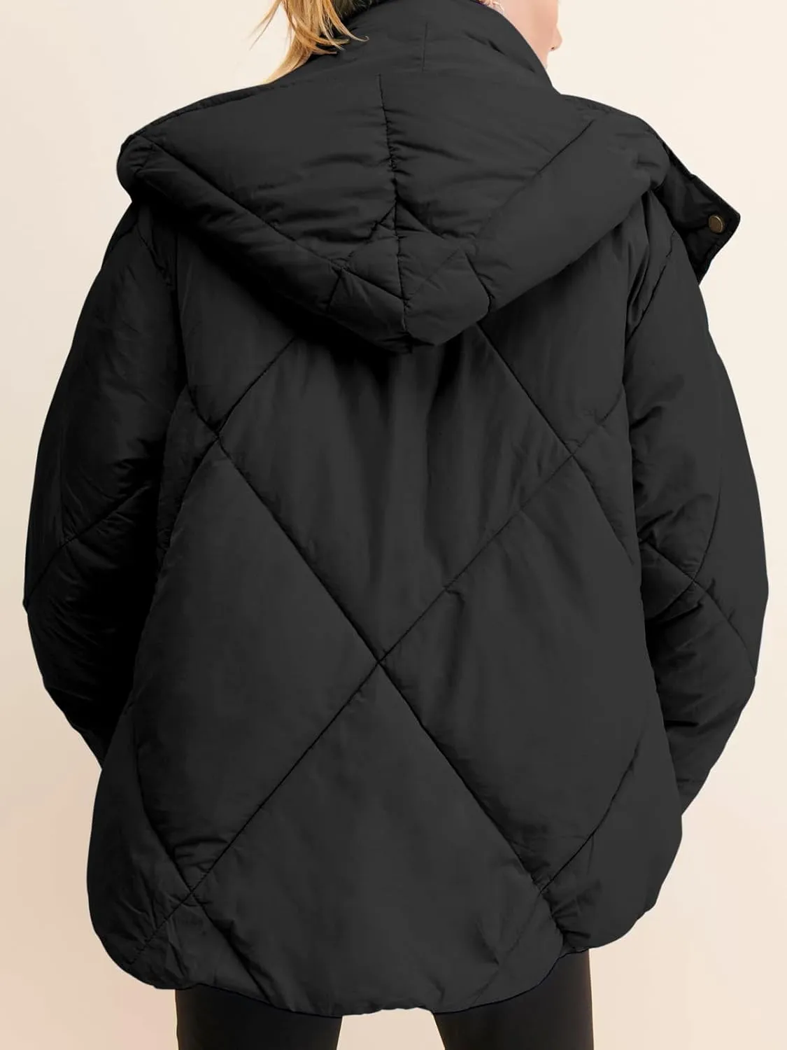 Dellytop Womens Zipper Hooded Puffer Jacket Long Sleeve Winter Warm Down Coats with Pockets
