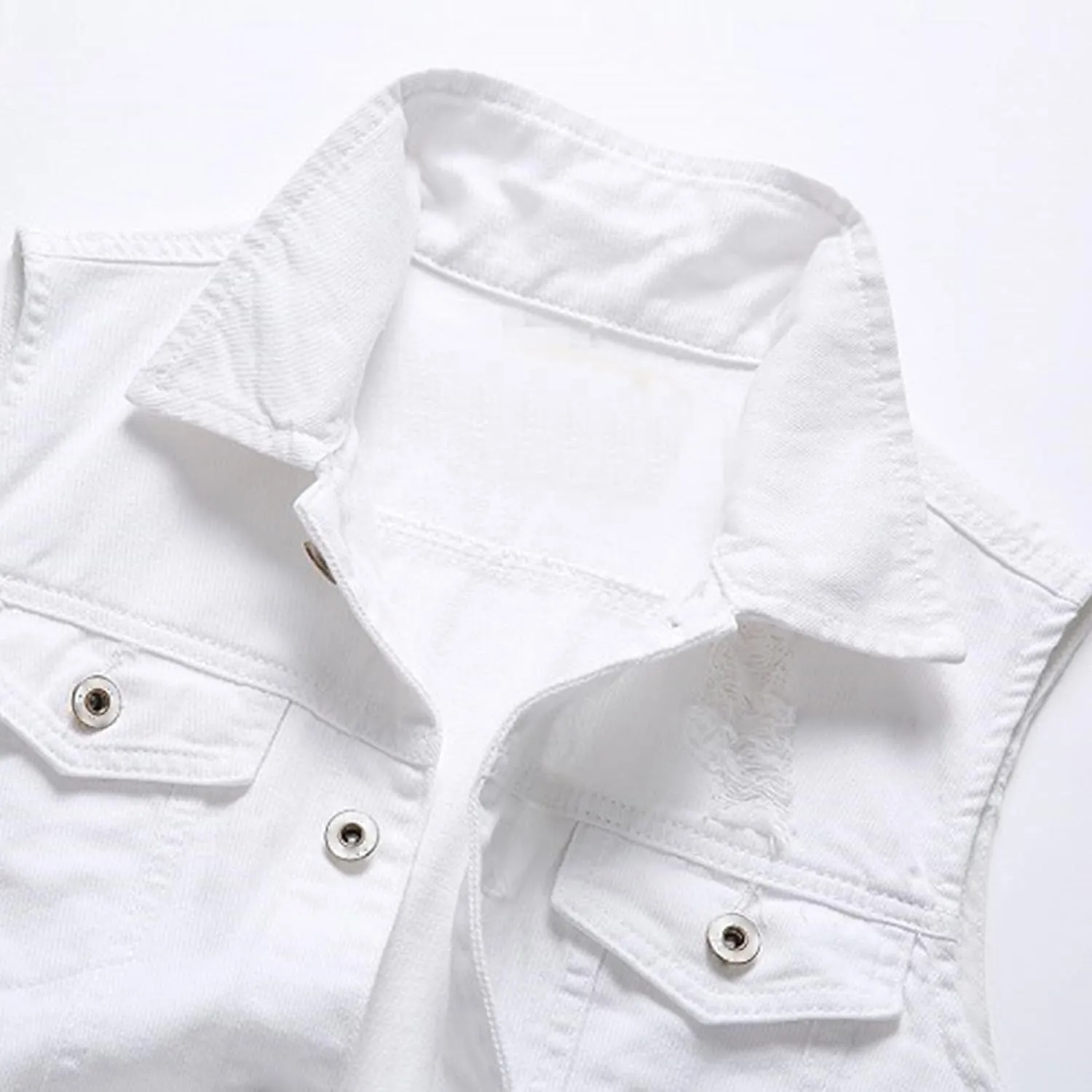 DGHM-JLMY Denim Vest for Men Retro Ripped Casual Jean Vest Top Lapel Sleeveless Korean Slim Fit Jean Jacket