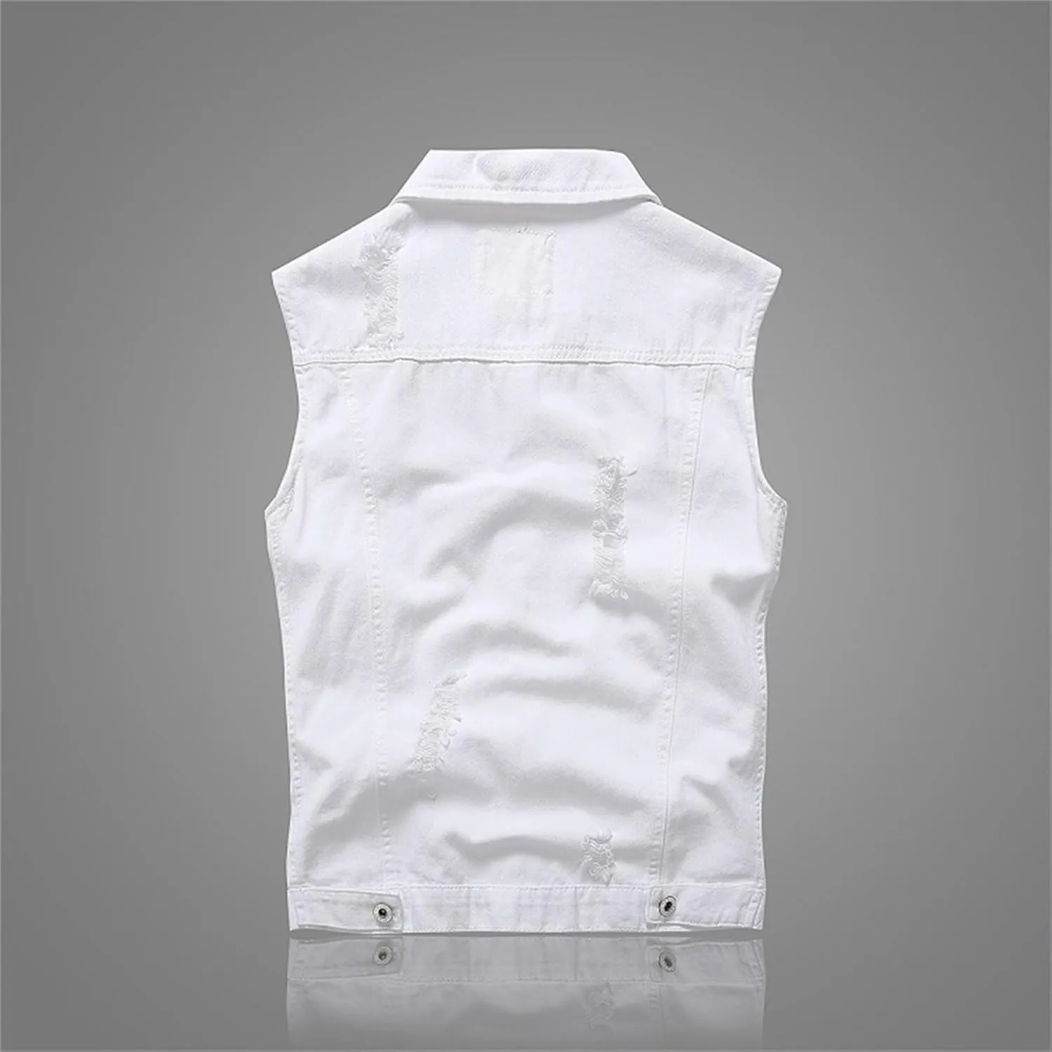 DGHM-JLMY Denim Vest for Men Retro Ripped Casual Jean Vest Top Lapel Sleeveless Korean Slim Fit Jean Jacket