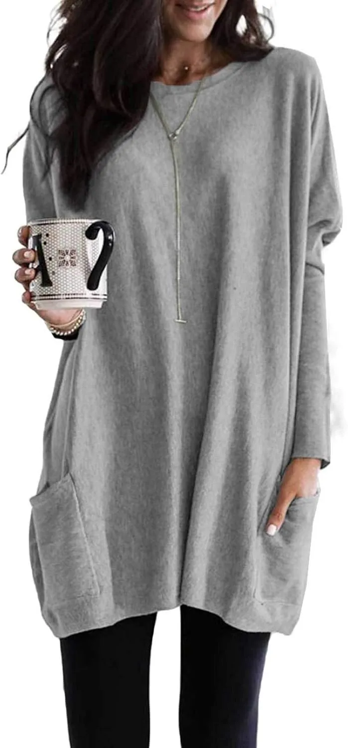 Dokotoo Womens 2025 Spring Outfits Casual Long Sleeve Shirts Lightweight Sweatshirts Fashion Tunic Tops with Pockets