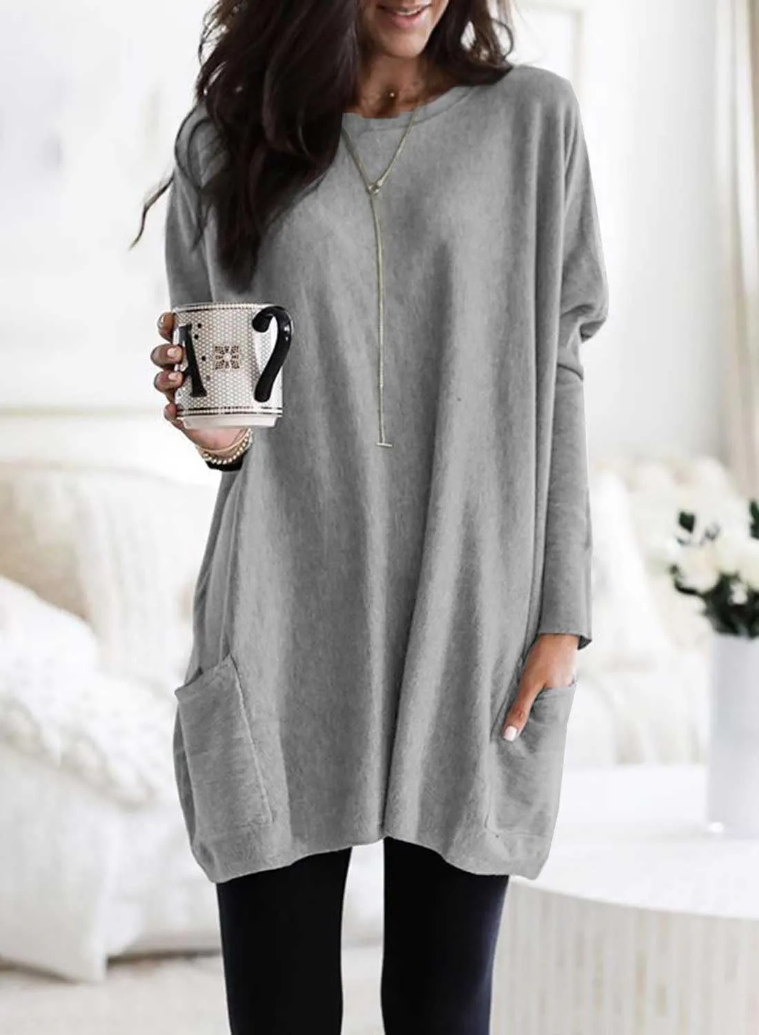 Dokotoo Womens 2025 Spring Outfits Casual Long Sleeve Shirts Lightweight Sweatshirts Fashion Tunic Tops with Pockets
