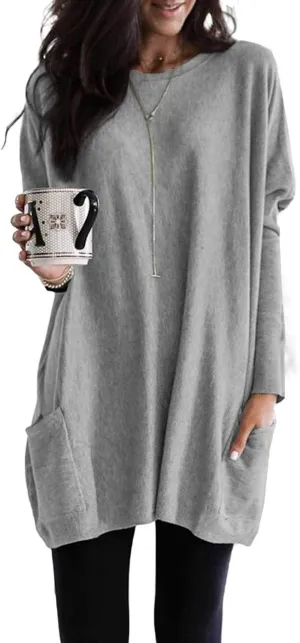 Dokotoo Womens 2025 Spring Outfits Casual Long Sleeve Shirts Lightweight Sweatshirts Fashion Tunic Tops with Pockets