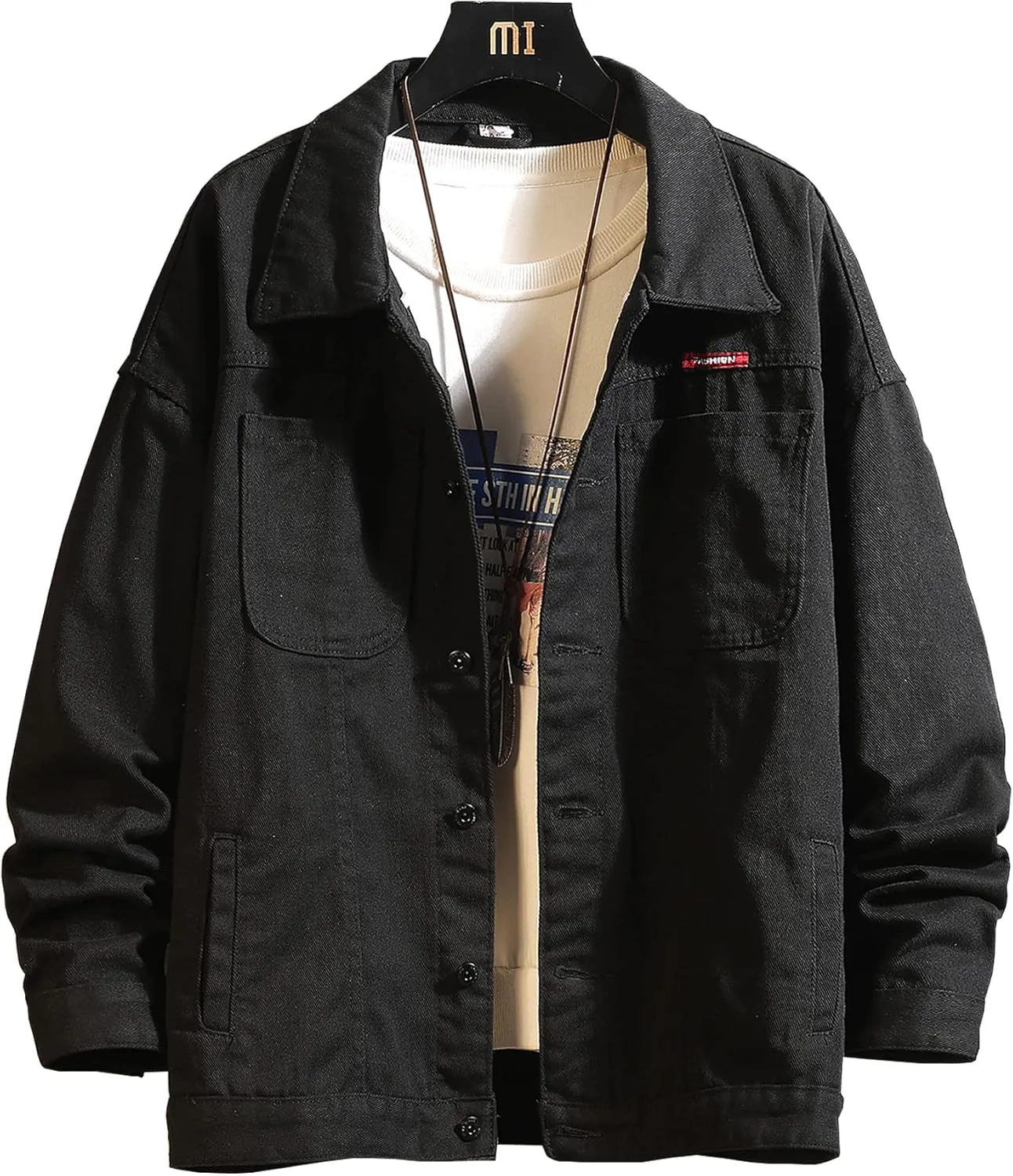 DOSLAVIDA Men's Distressed Denim Jacket Unisex Button Down Jean Coat Casual Long Sleeve Trucker Hooded Jackets Outwear