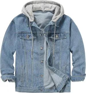 DOSLAVIDA Men's Distressed Denim Jacket Unisex Button Down Jean Coat Casual Long Sleeve Trucker Hooded Jackets Outwear