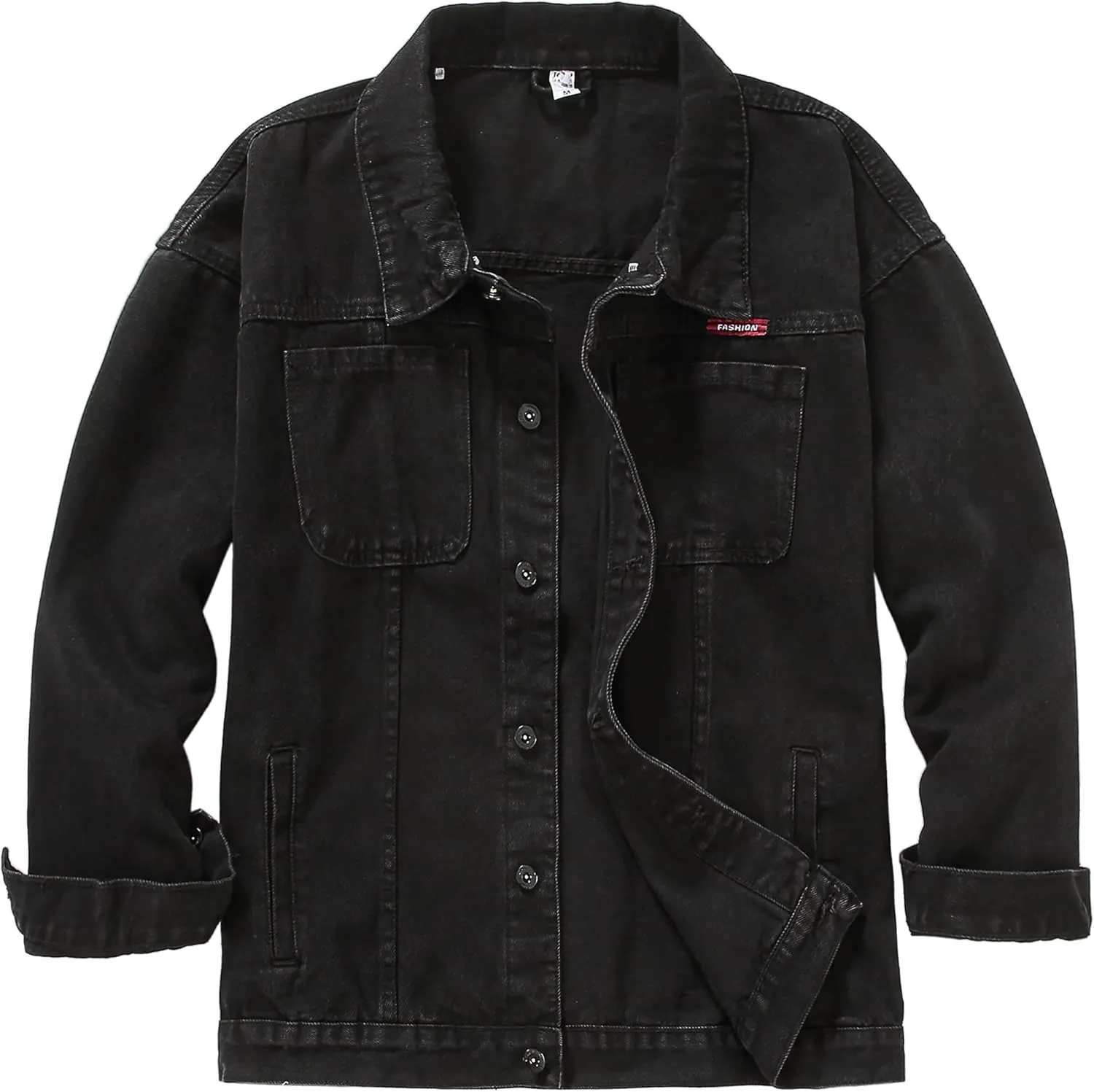 DOSLAVIDA Men's Distressed Denim Jacket Unisex Button Down Jean Coat Casual Long Sleeve Trucker Hooded Jackets Outwear