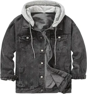 DOSLAVIDA Men's Distressed Denim Jacket Unisex Button Down Jean Coat Casual Long Sleeve Trucker Hooded Jackets Outwear