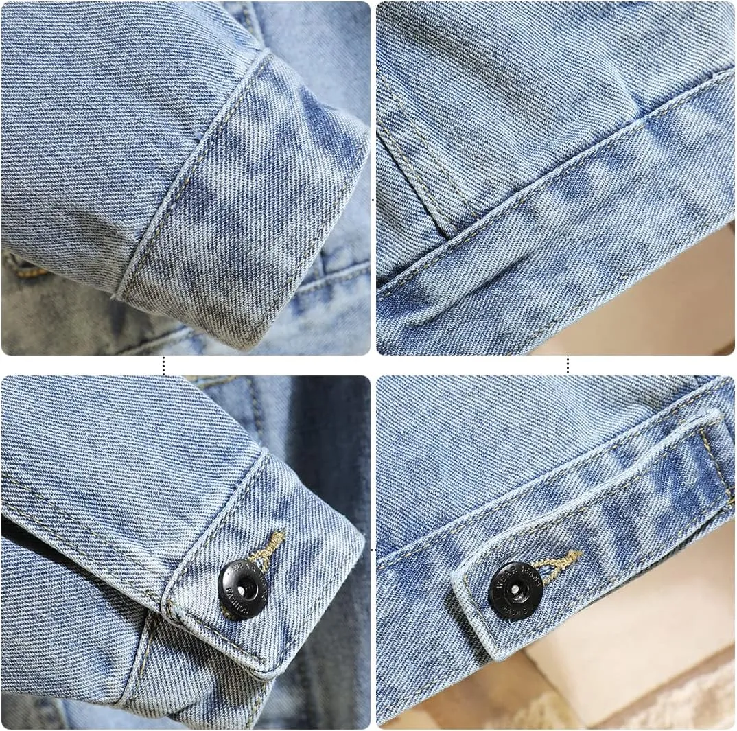 DOSLAVIDA Men's Distressed Denim Jacket Unisex Button Down Jean Coat Casual Long Sleeve Trucker Hooded Jackets Outwear