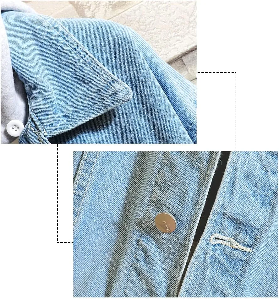 DOSLAVIDA Men's Distressed Denim Jacket Unisex Button Down Jean Coat Casual Long Sleeve Trucker Hooded Jackets Outwear