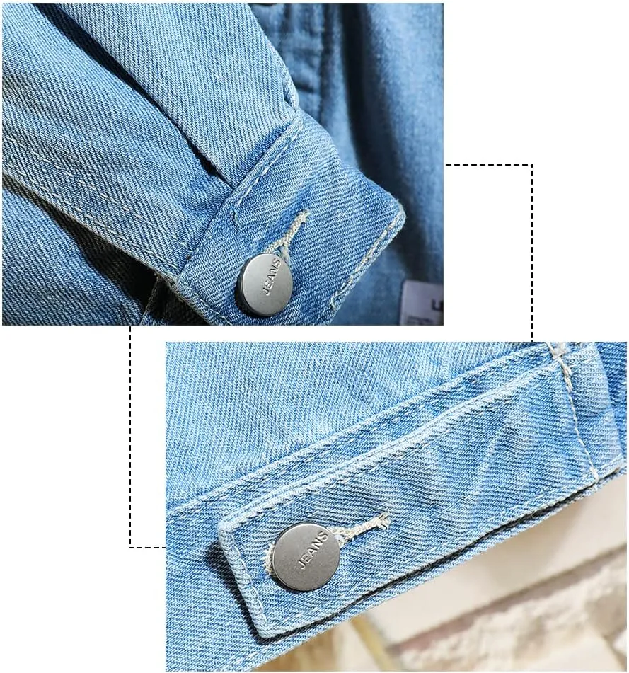 DOSLAVIDA Men's Distressed Denim Jacket Unisex Button Down Jean Coat Casual Long Sleeve Trucker Hooded Jackets Outwear