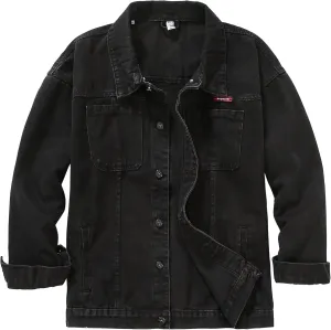 DOSLAVIDA Men's Distressed Denim Jacket Unisex Button Down Jean Coat Casual Long Sleeve Trucker Hooded Jackets Outwear