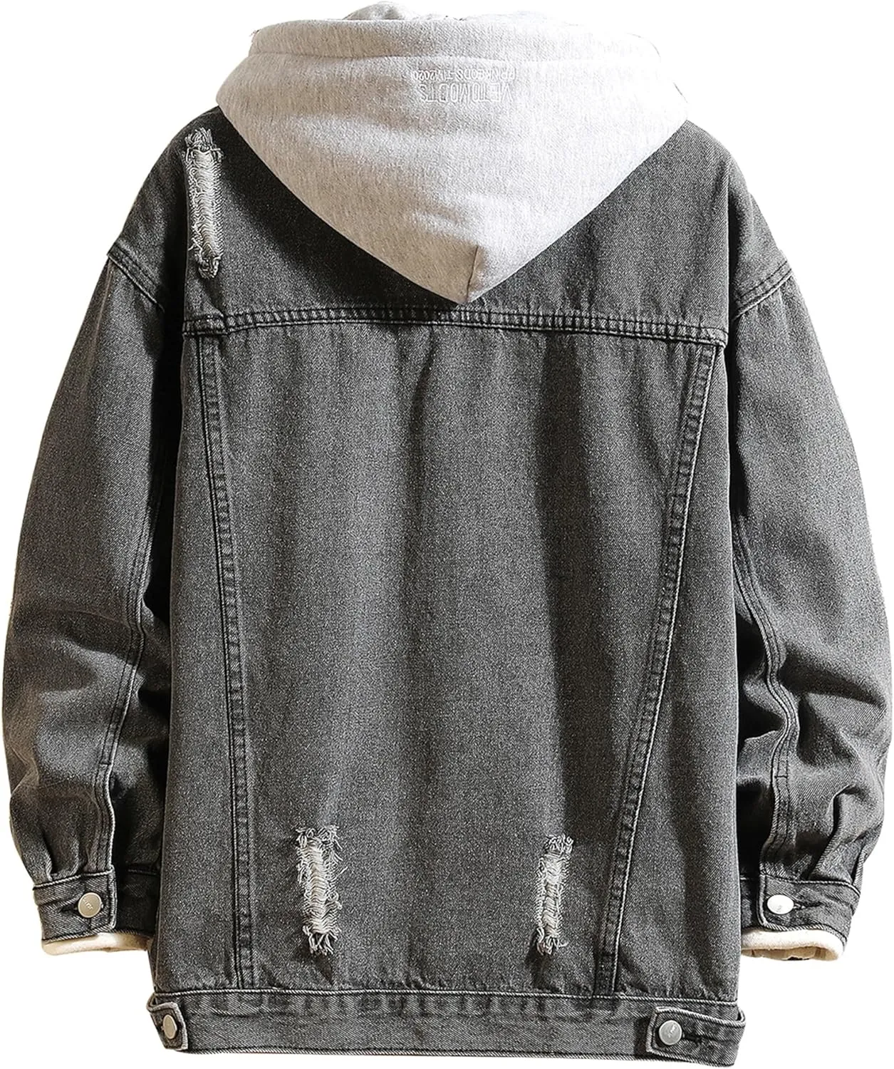 DOSLAVIDA Men's Distressed Denim Jacket Unisex Button Down Jean Coat Casual Long Sleeve Trucker Hooded Jackets Outwear