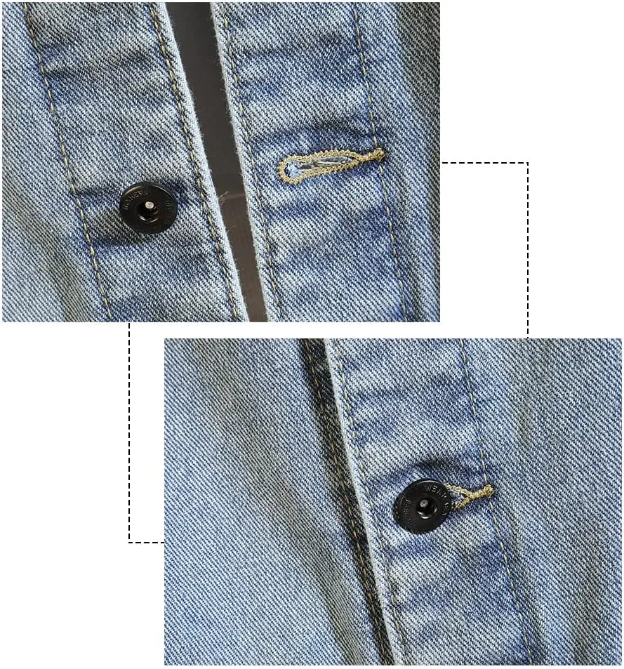 DOSLAVIDA Men's Distressed Denim Jacket Unisex Button Down Jean Coat Casual Long Sleeve Trucker Hooded Jackets Outwear