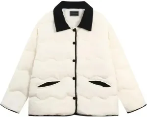 Down Coats Women Casual Cotton Padded Jacket Female Autumn Winter Long Sleeve Turn Down Collar Warm Parkas(Medium)