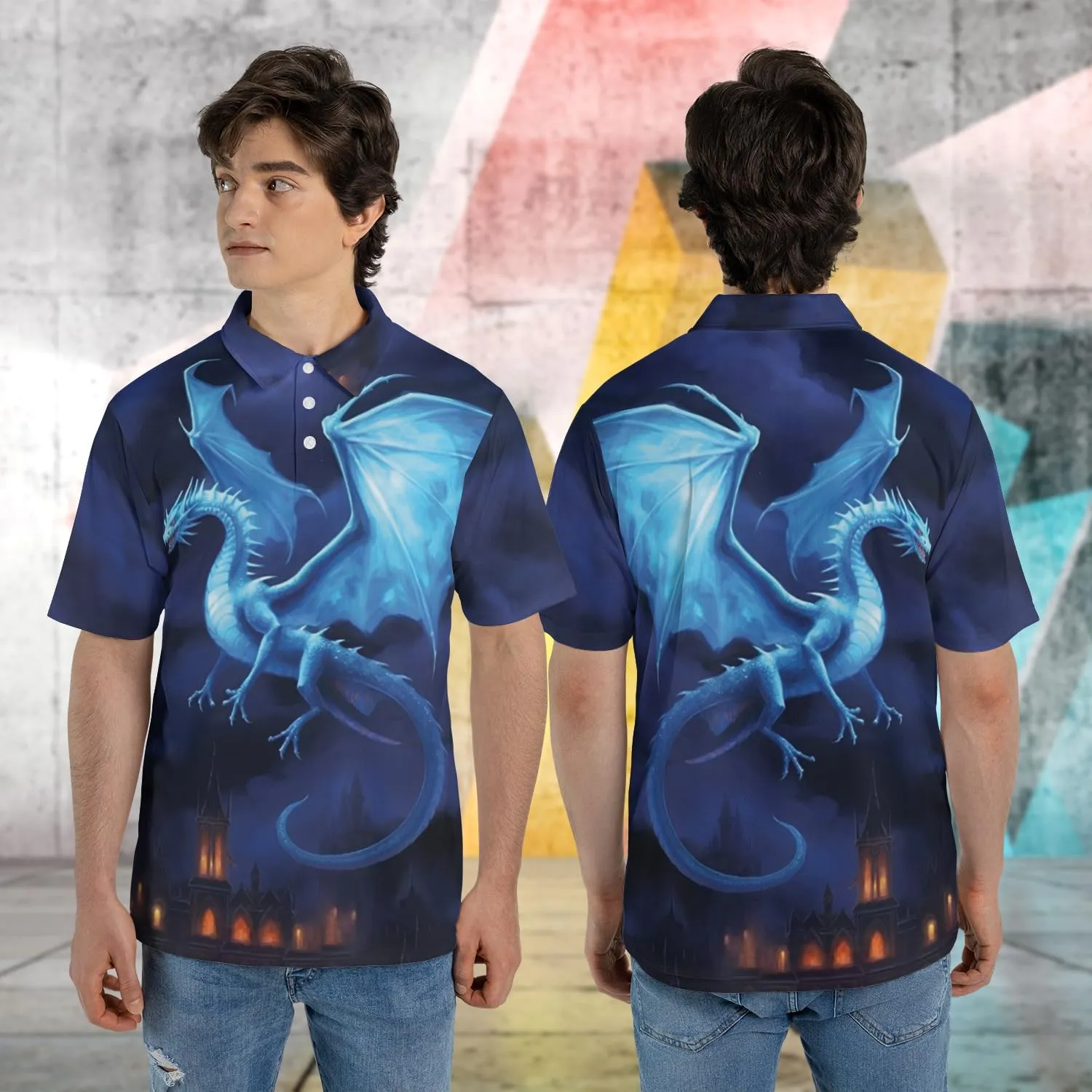 Dragon Polo Shirts for Men - Mythical Creature Men's Regular Fit Quick Dry Golf Polo Shirt Series 06