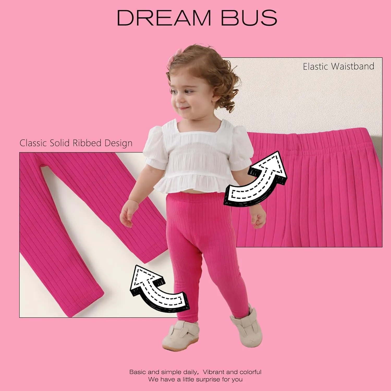 DREAM BUS 5 Pack Toddler Girl Pants Baby Girl Solid Ribbed Pants Toddler Girls Bottoms Leggings Newborn Cotton Jogger