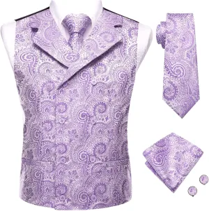 Dubulle Mens Double Breast Suit Vest Floral Paisley Vest and Tie for Men Pocket Square Cufflinks Wedding
